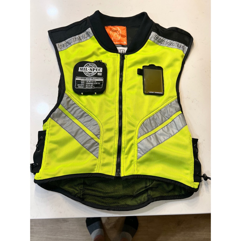 Icon Mil-Spec Mesh Motorcycle Safety Vest Neon Yellow Reflective Regular Size